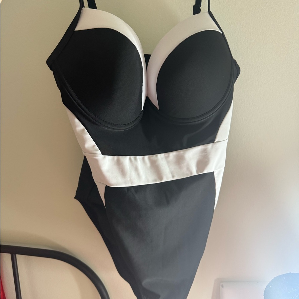Black and white one piece bathing suit